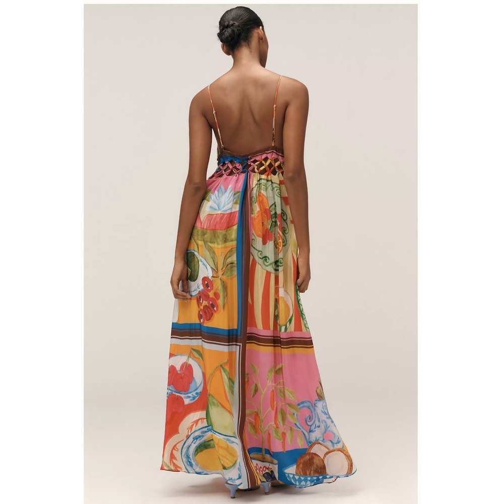 NWT FARM Rio Summer Picnic Macrame Yoke Maxi Dress M Tropical Boho - Picture 3 of 16